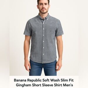 Banana Republic Men's Black and White Gingham Shirt